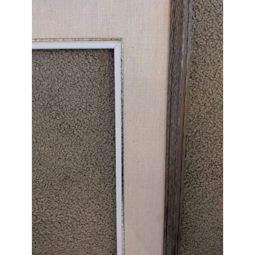 Vtg Solid Wood Picture 31 X  26 Frame Canvas Mat & Gold Trim 23.5 X17.5 Opening